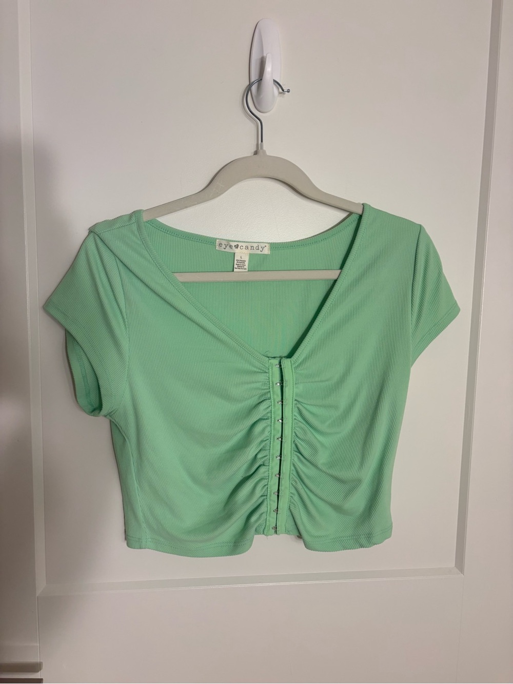 eye candy Mint Green Ruched Hook-and-Eye Crop Top